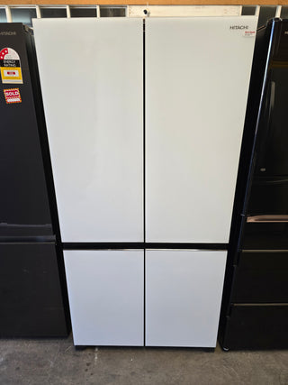 *Current Model* Hitachi 638L RWB640VT0XMGW Fridge with Non-Plumbed Ice Maker - Glass Matte White [Factory Second]